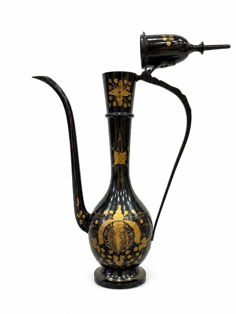 Black & Gold Decorative Ewer Pitcher with Floral Motif